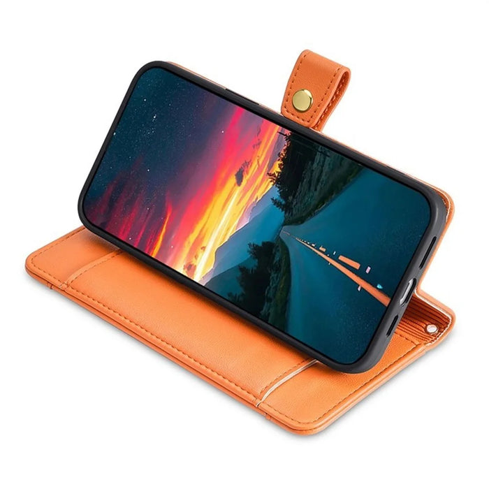 For Samsung Galaxy S25+ Leather Case Zipper Pocket Wallet Phone Cover with 2 Straps - Orange - 3