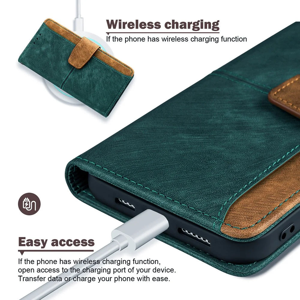 For Samsung Galaxy S25 Case RFID Blocking Color Splicing PU Leather Wallet Phone Cover - Green - 5