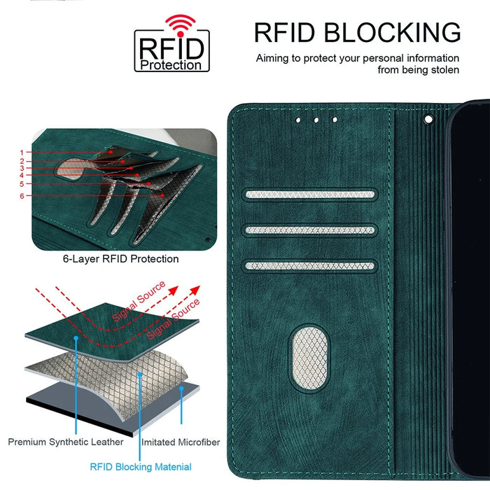 For Samsung Galaxy S25+ Case RFID Blocking Color Splicing PU Leather Wallet Phone Cover - Green - 4