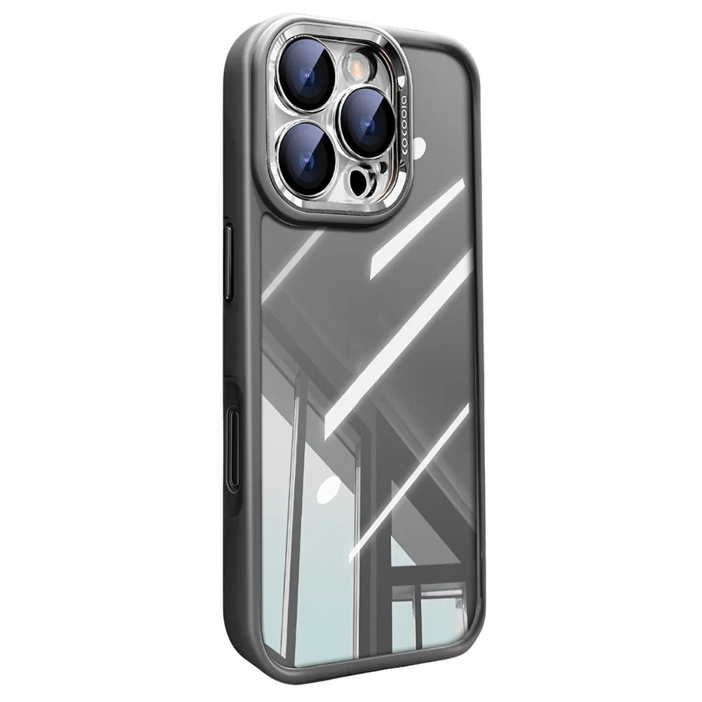 For iPhone 16 Pro Max Case PC + TPU Transparent Phone Cover with Detachable Camera Lens Film - Grey - 1