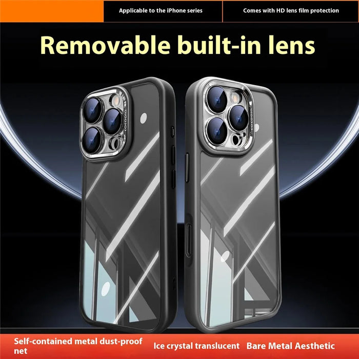 For iPhone 16 Pro Max Case PC + TPU Transparent Phone Cover with Detachable Camera Lens Film - Grey - 5