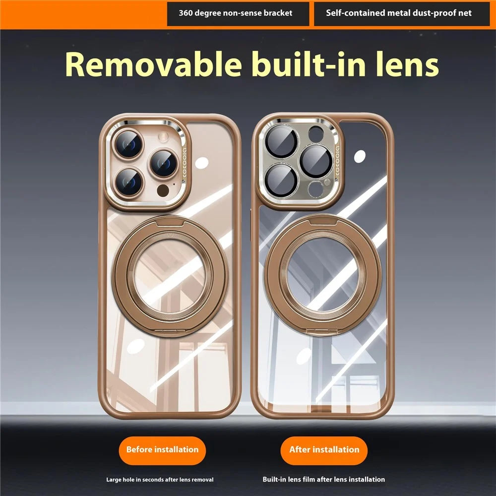 For iPhone 16 Pro Max Case Magnetic Rotating Kickstand PC + TPU Phone Cover with Detachable Camera Lens Film - Grey - 4