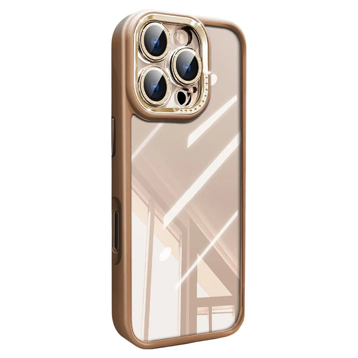 For iPhone 16 Pro Max Case PC + TPU Clear Phone Cover with Glitter Camera Lens Film - Titanium Gold - 1