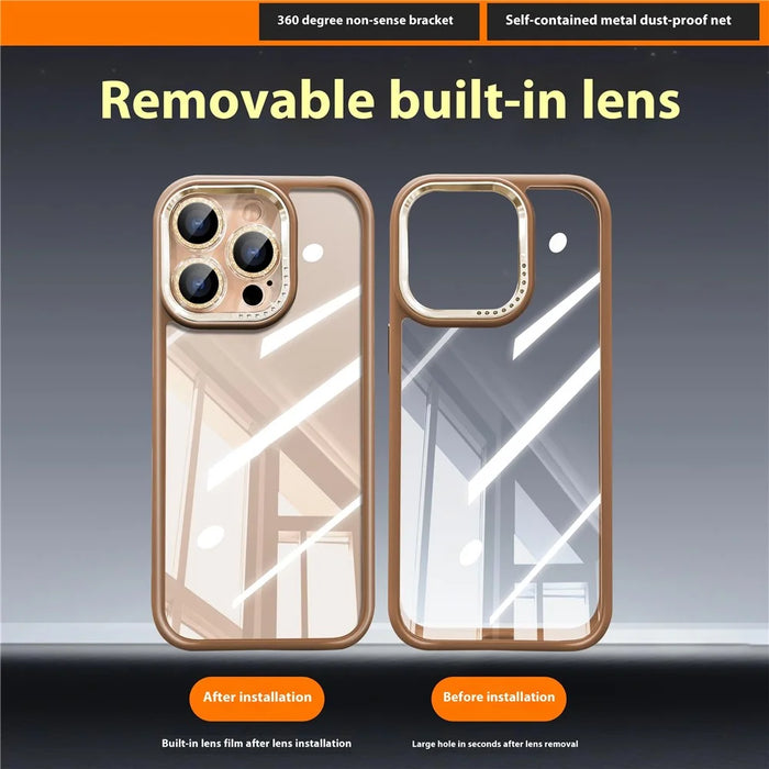 For iPhone 16 Pro Max Case PC + TPU Clear Phone Cover with Glitter Camera Lens Film - Titanium Gold - 2