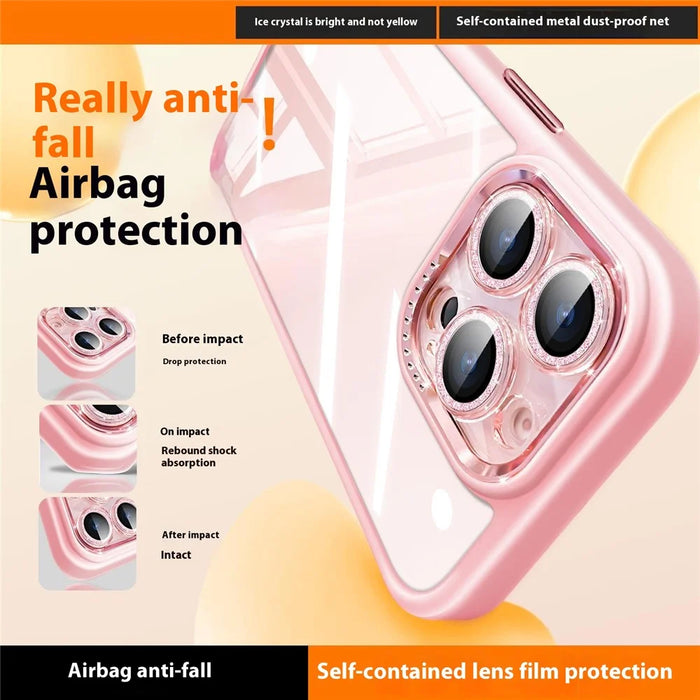 For iPhone 16 Pro Max Case PC + TPU Clear Phone Cover with Glitter Camera Lens Film - Titanium Gold - 5