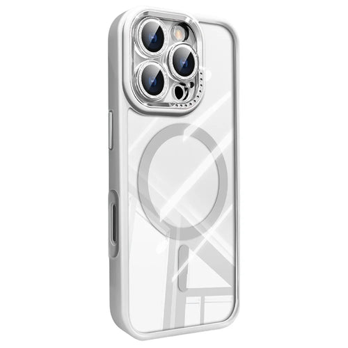 For iPhone 16 Pro Max Case Compatible with MagSafe PC + TPU Clear Phone Cover with Glitter Camera Lens Film - White - 1