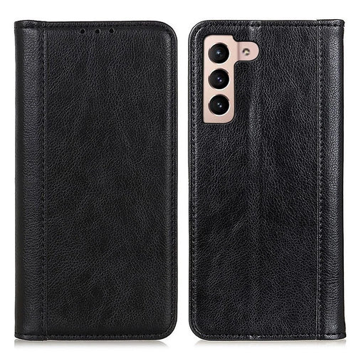 For Samsung Galaxy S23 Anti-scratch Phone Case Split Leather Litchi Texture Wallet Auto Closing Magnetic Cell Phone Cover with Stand - Black - 1