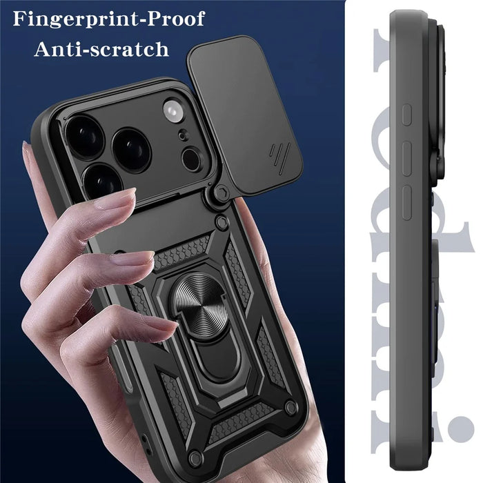 For iPhone 17 Pro Max Case with Slide Camera Lid PC + TPU Kickstand Phone Cover - Black - 4