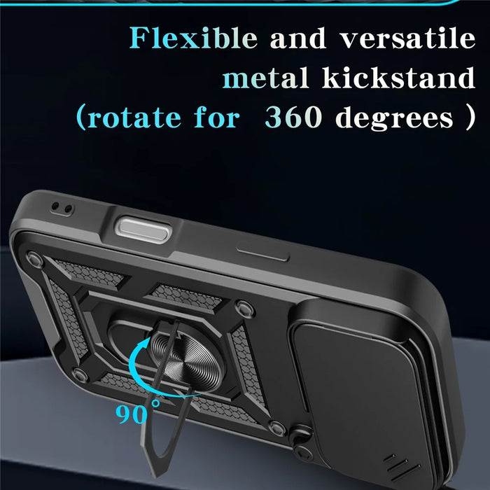 For iPhone 17 Pro Max Case with Slide Camera Lid PC + TPU Kickstand Phone Cover - Black - 5