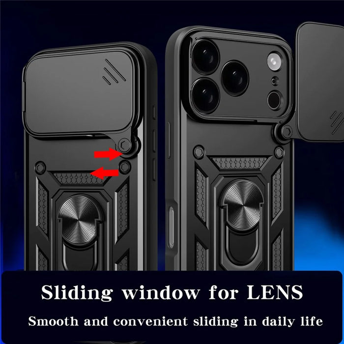 For iPhone 17 Pro Max Case with Slide Camera Lid PC + TPU Kickstand Phone Cover - Black - 6
