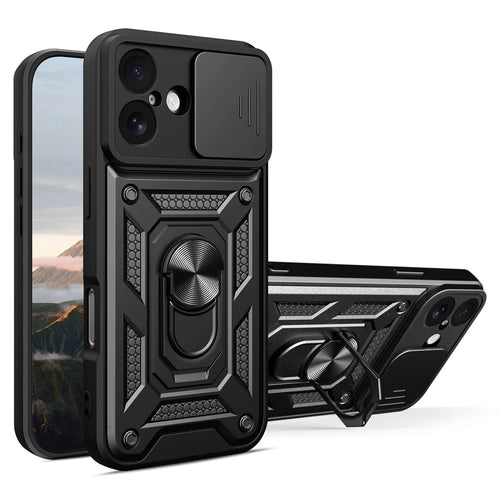 For iPhone 17 Case with Slide Camera Lid PC + TPU Kickstand Phone Cover - Black - 1