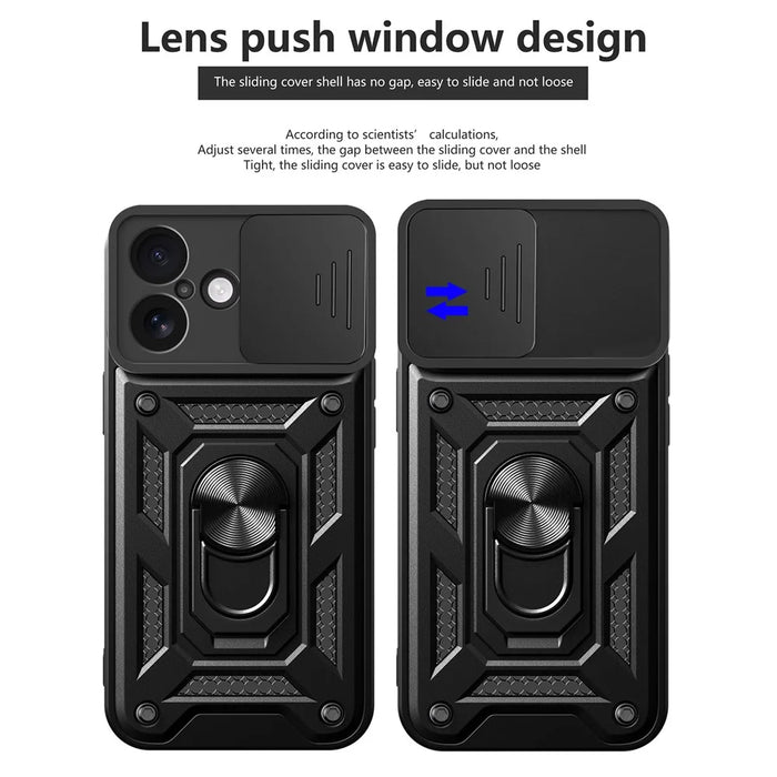 For iPhone 17 Case with Slide Camera Lid PC + TPU Kickstand Phone Cover - Black - 3