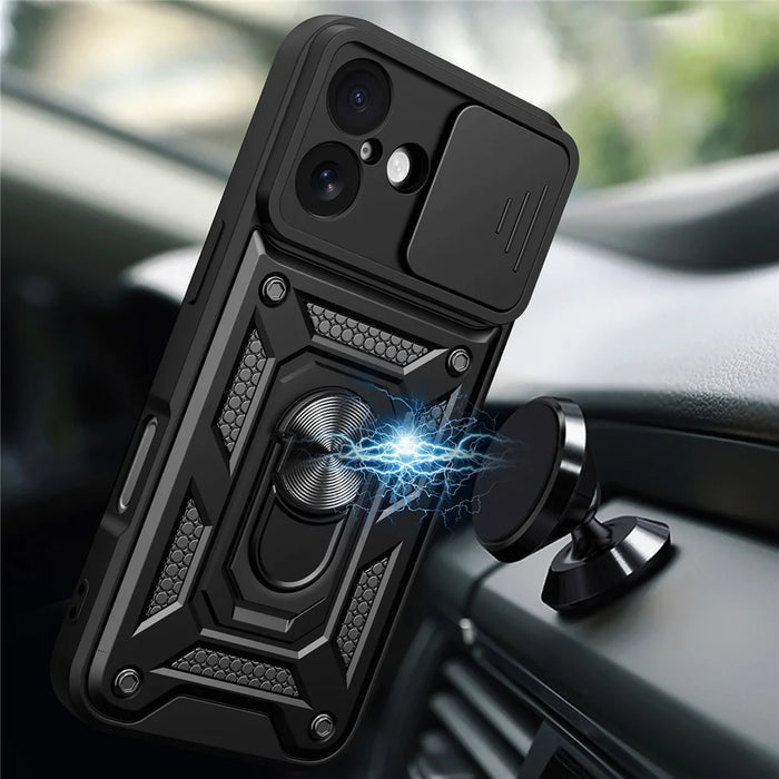 For iPhone 17 Case with Slide Camera Lid PC + TPU Kickstand Phone Cover - Black - 5