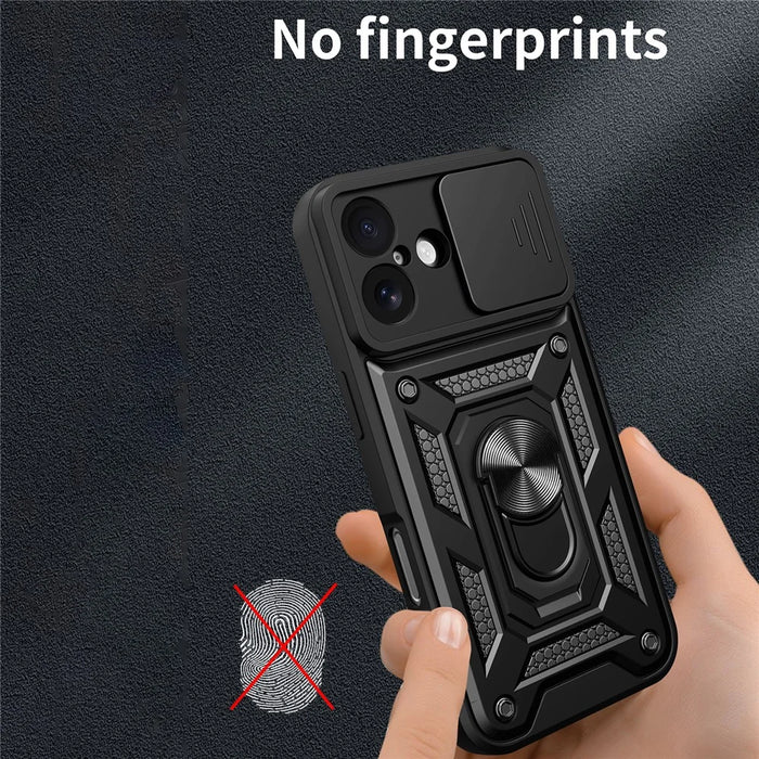 For iPhone 17 Case with Slide Camera Lid PC + TPU Kickstand Phone Cover - Black - 6