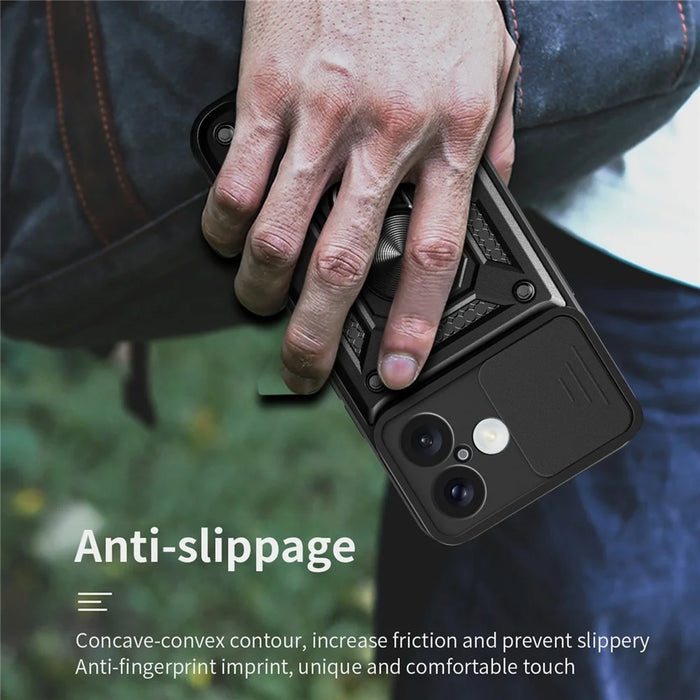 For iPhone 17 Case with Slide Camera Lid PC + TPU Kickstand Phone Cover - Black - 7