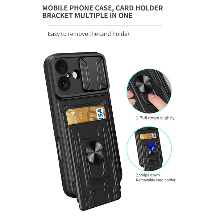 For iPhone 17 Case PC + TPU Kickstand Phone Back Cover with Camera Slider - Black - 3