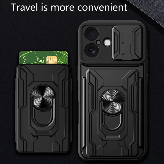 For iPhone 17 Case PC + TPU Kickstand Phone Back Cover with Camera Slider - Black - 5