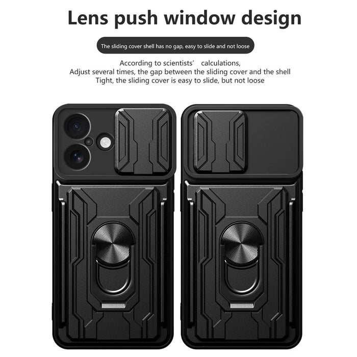 For iPhone 17 Case PC + TPU Kickstand Phone Back Cover with Camera Slider - Black - 7