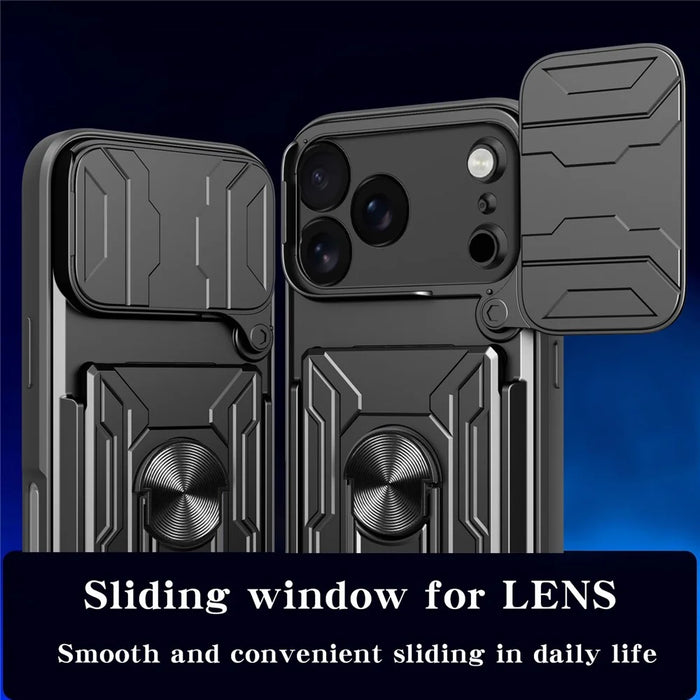 For iPhone 17 Pro Case PC + TPU Kickstand Phone Back Cover with Camera Slider - Black - 6