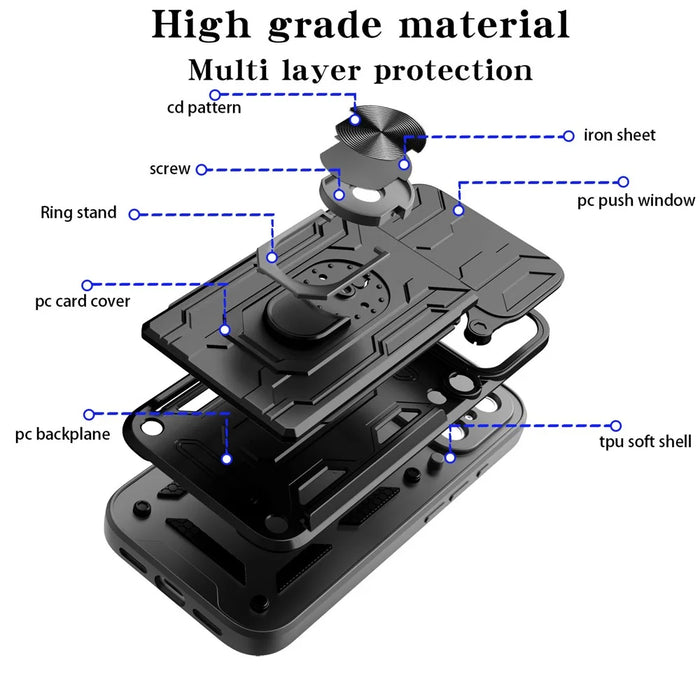 For iPhone 17 Pro Case PC + TPU Kickstand Phone Back Cover with Camera Slider - Black - 7