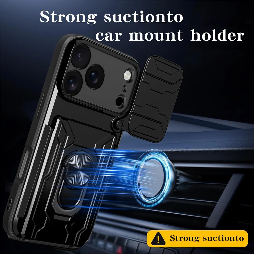 For iPhone 17 Pro Max Case PC + TPU Kickstand Phone Back Cover with Camera Slider - Black - 3