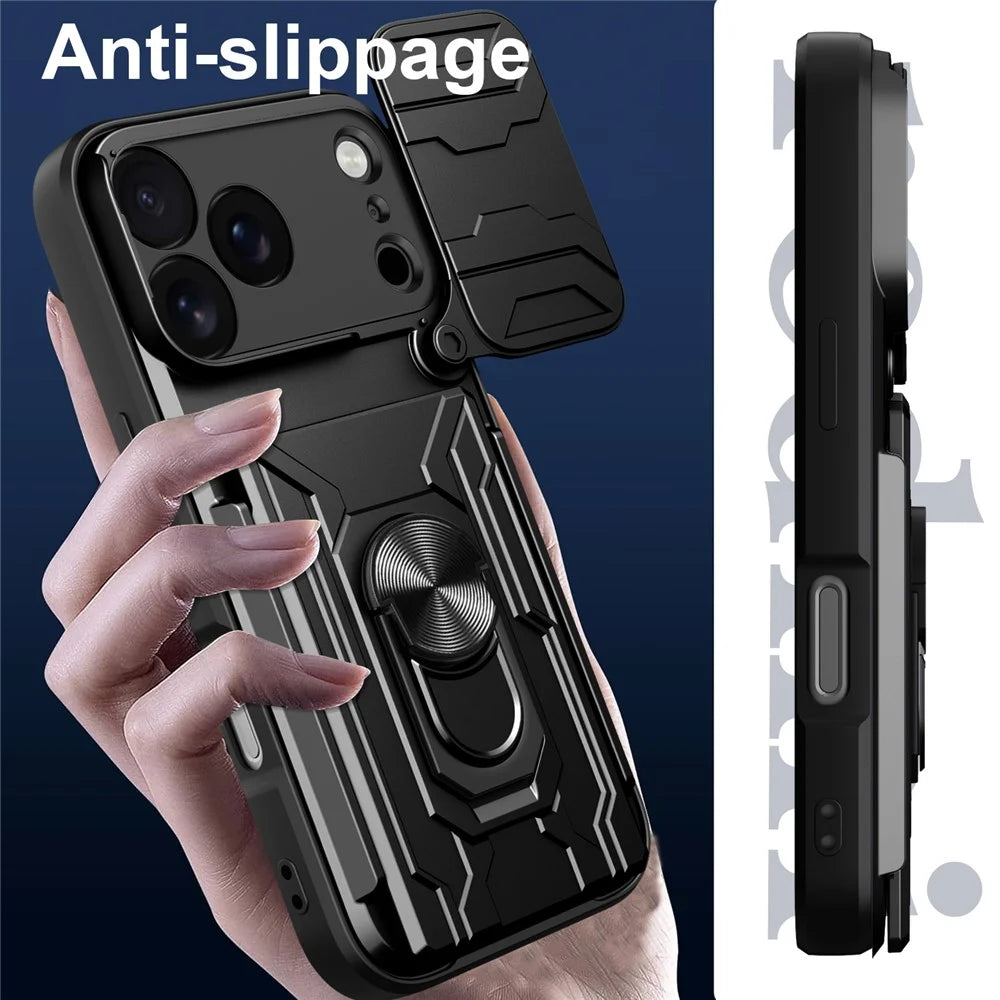 For iPhone 17 Pro Max Case PC + TPU Kickstand Phone Back Cover with Camera Slider - Black - 4