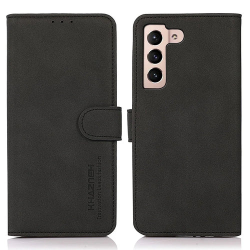 KHAZNEH For Samsung Galaxy S23 Drop-proof Textured PU Leather Phone Case Magnetic Clasp Foldable Stand Mobile Phone Wallet Cover - Black - 1