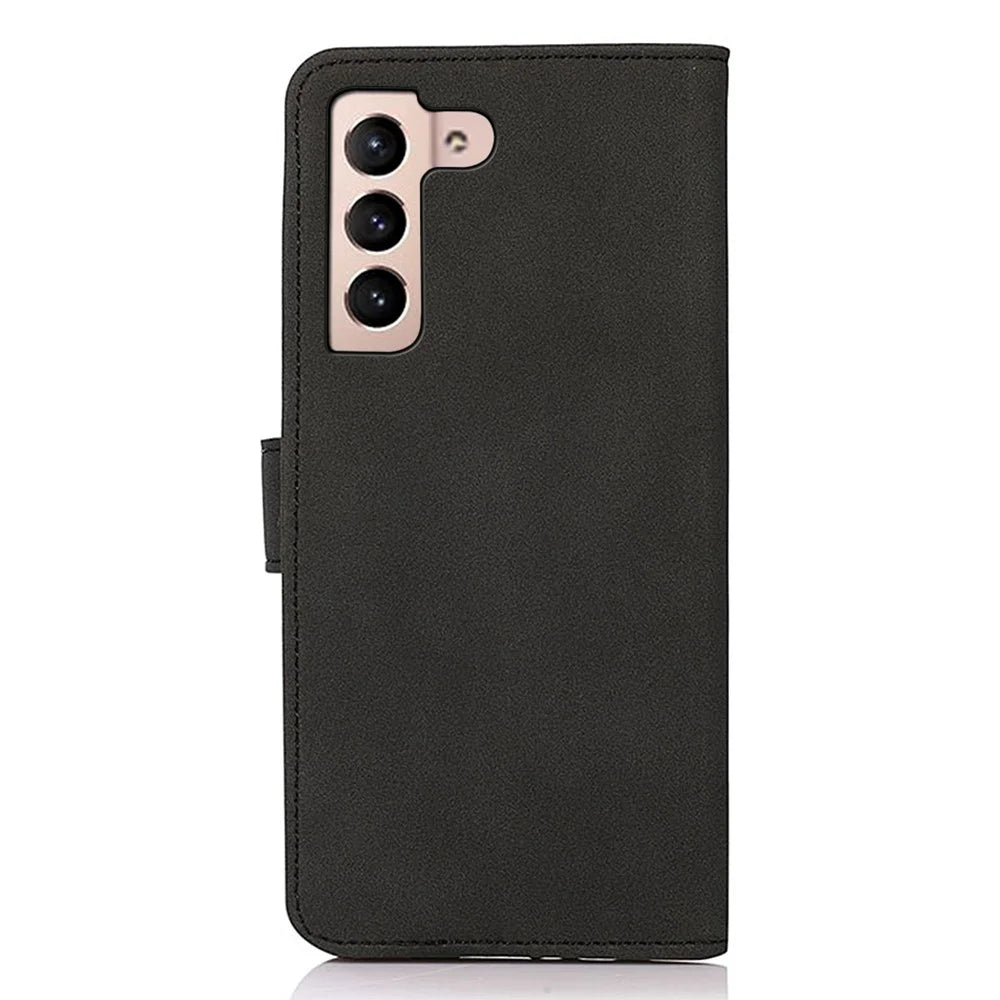 KHAZNEH For Samsung Galaxy S23 Drop-proof Textured PU Leather Phone Case Magnetic Clasp Foldable Stand Mobile Phone Wallet Cover - Black - 7