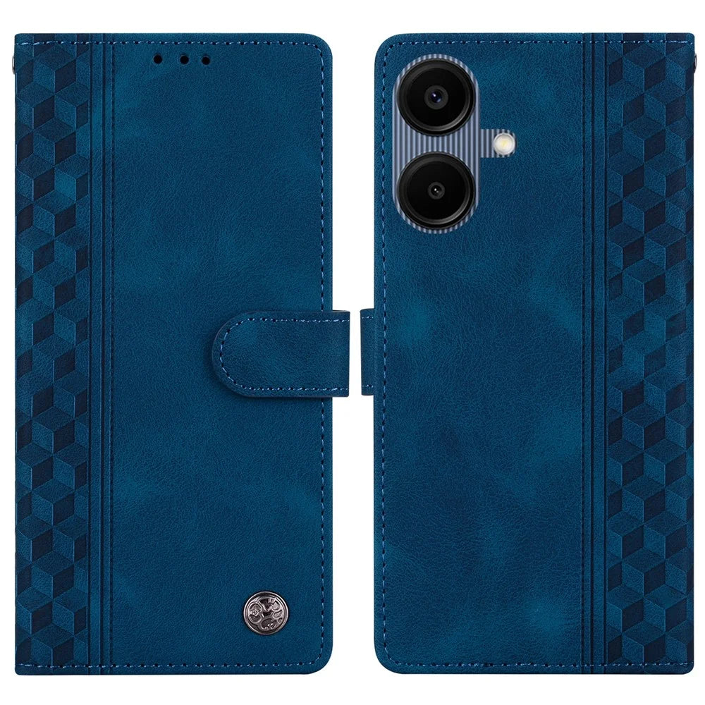 For Samsung Galaxy A06 4G Leather Case Imprinted Checkered Pattern Wallet Stand Flip Phone Cover - Blue - 1