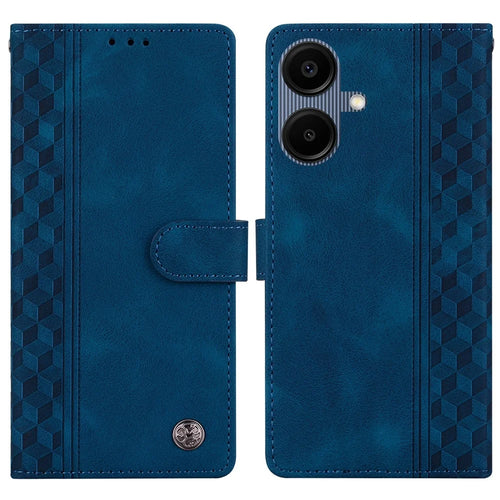 For Samsung Galaxy A06 4G Leather Case Imprinted Checkered Pattern Wallet Stand Flip Phone Cover - Blue - 1