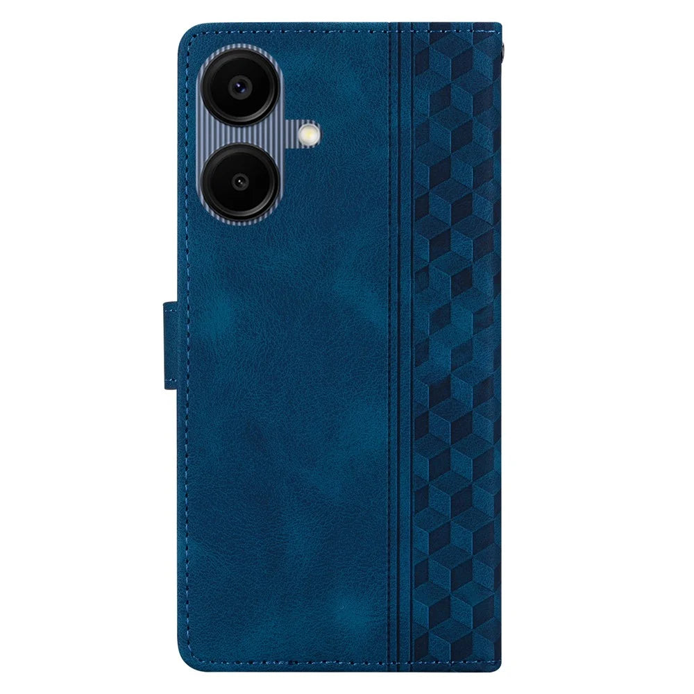 For Samsung Galaxy A06 4G Leather Case Imprinted Checkered Pattern Wallet Stand Flip Phone Cover - Blue - 5