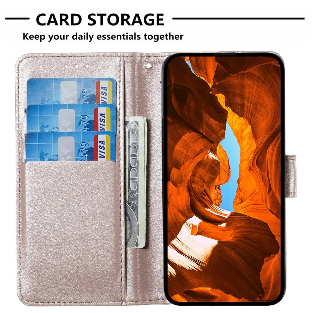 For Samsung Galaxy A18 5G / A18 4G / A17 5G / A17 4G / A26 5G Case PU Leather Flip Phone Cover Wallet Card Slot Holder - Rose Gold - 3