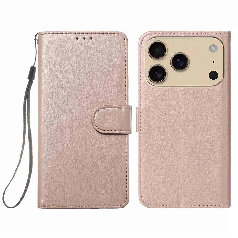 For iPhone 18 Pro Max / 17 Pro Max Case PU Leather Flip Phone Cover Wallet Card Slot Holder - Rose Gold - 1