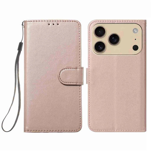 For iPhone 18 Pro Max / 17 Pro Max Case PU Leather Flip Phone Cover Wallet Card Slot Holder - Rose Gold - 1