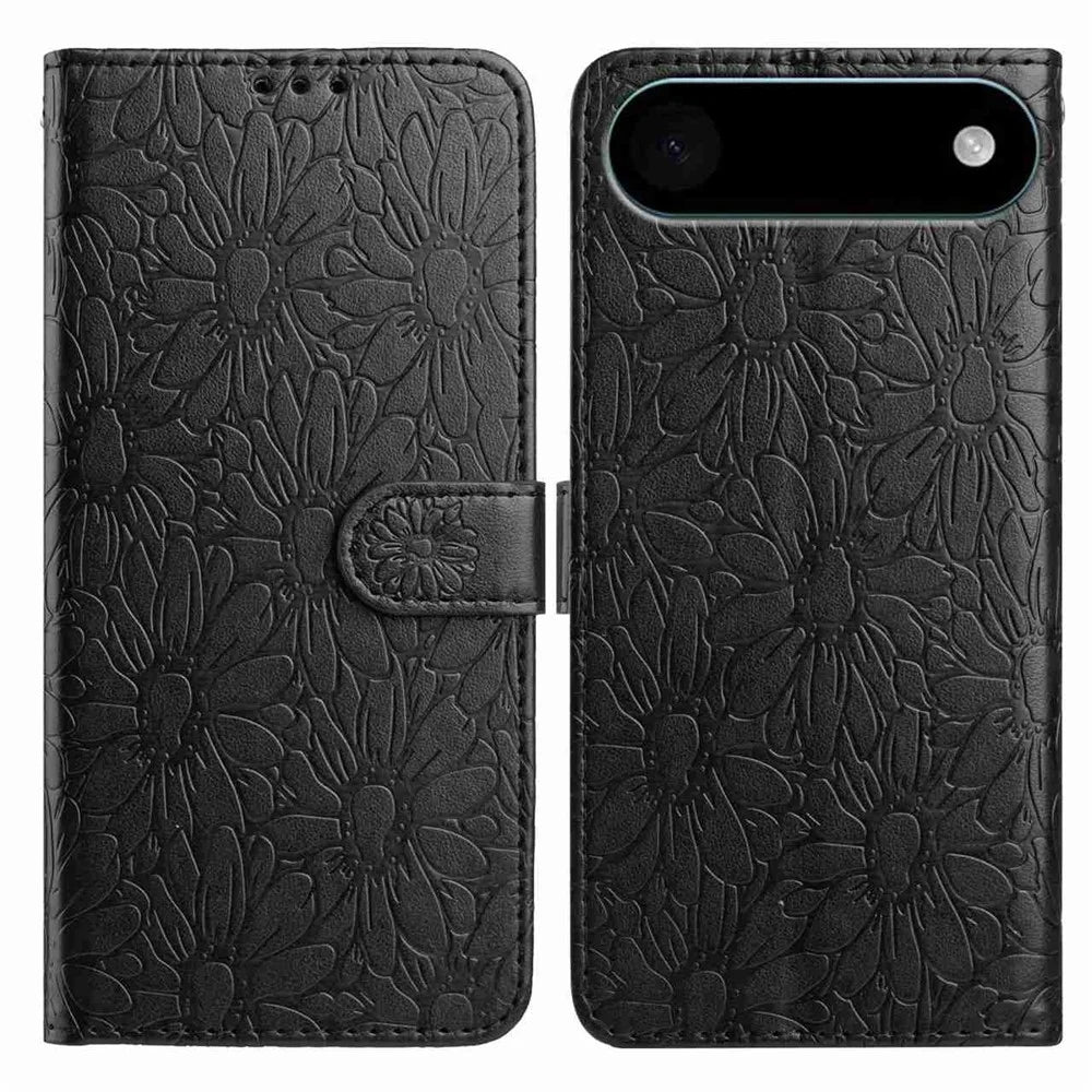 For iPhone Air Leather Case Daisy Imprint Wallet Stand Phone Protective Cover - Black - 1