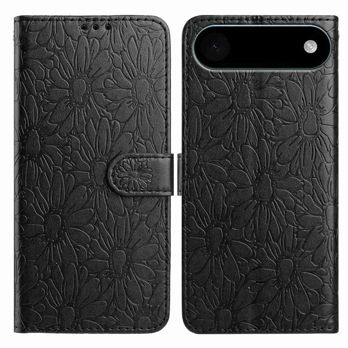 For iPhone Air Leather Case Daisy Imprint Wallet Stand Phone Protective Cover - Black - 1
