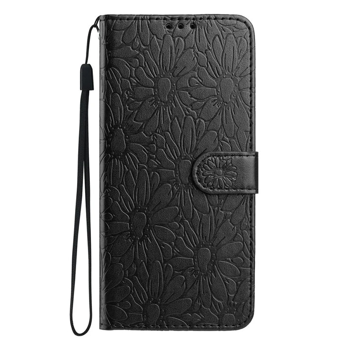 For iPhone Air Leather Case Daisy Imprint Wallet Stand Phone Protective Cover - Black - 4