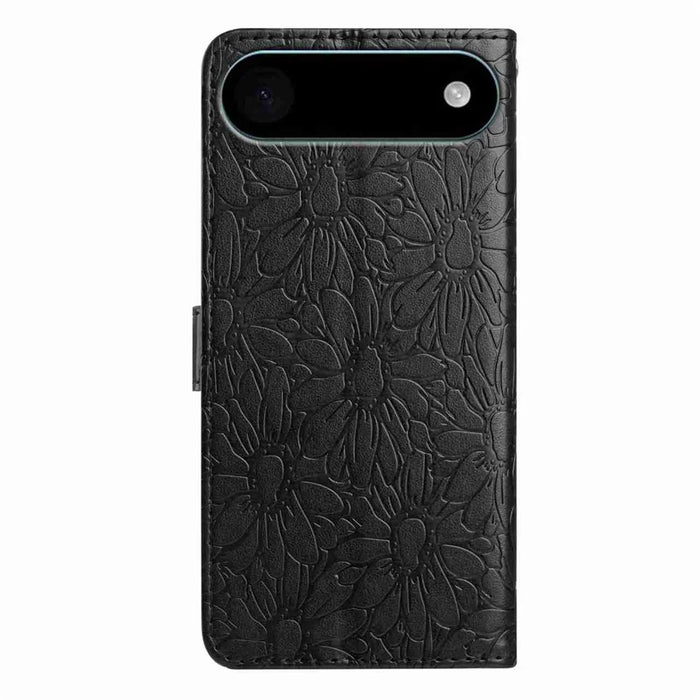 For iPhone Air Leather Case Daisy Imprint Wallet Stand Phone Protective Cover - Black - 5