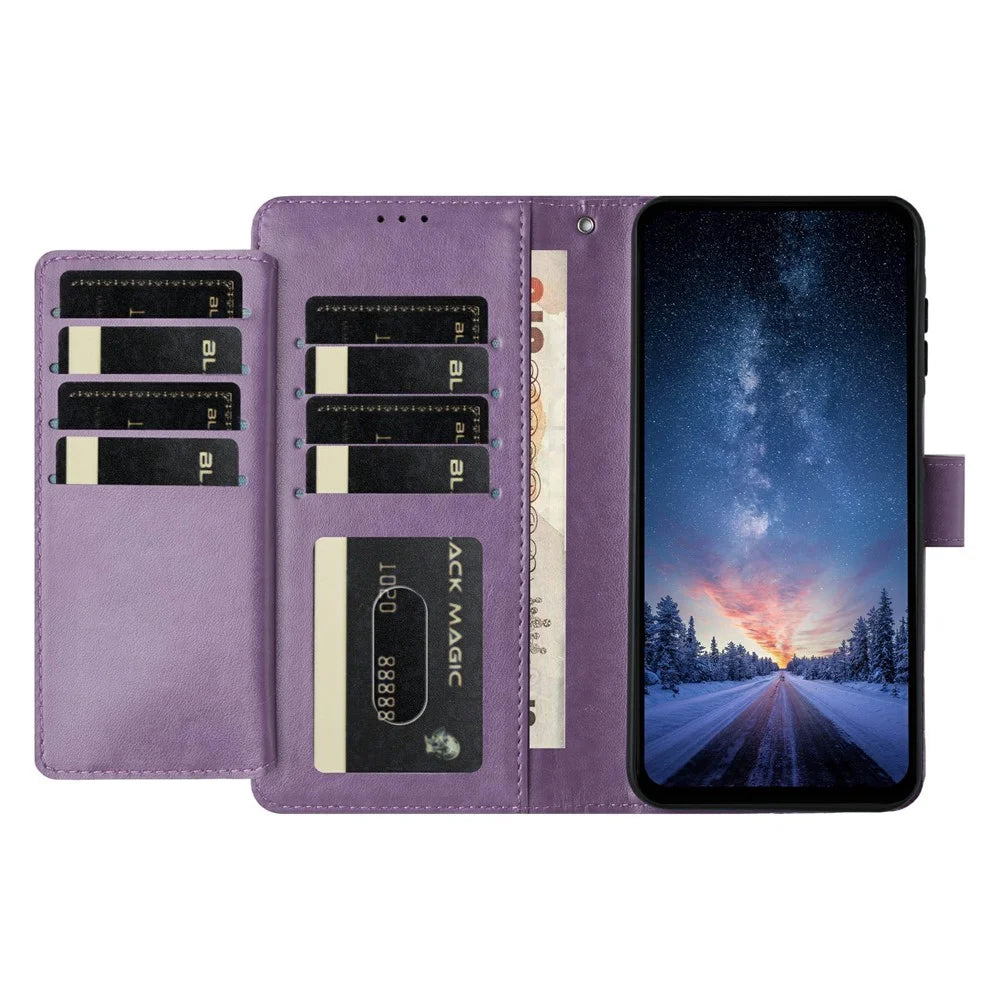 For Samsung Galaxy S25 FE Wallet Phone Case Stand PU Leather Folio Flip Cover with 8 Card Slot - Purple - 2