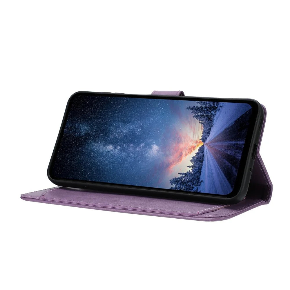 For Samsung Galaxy S25 FE Wallet Phone Case Stand PU Leather Folio Flip Cover with 8 Card Slot - Purple - 3