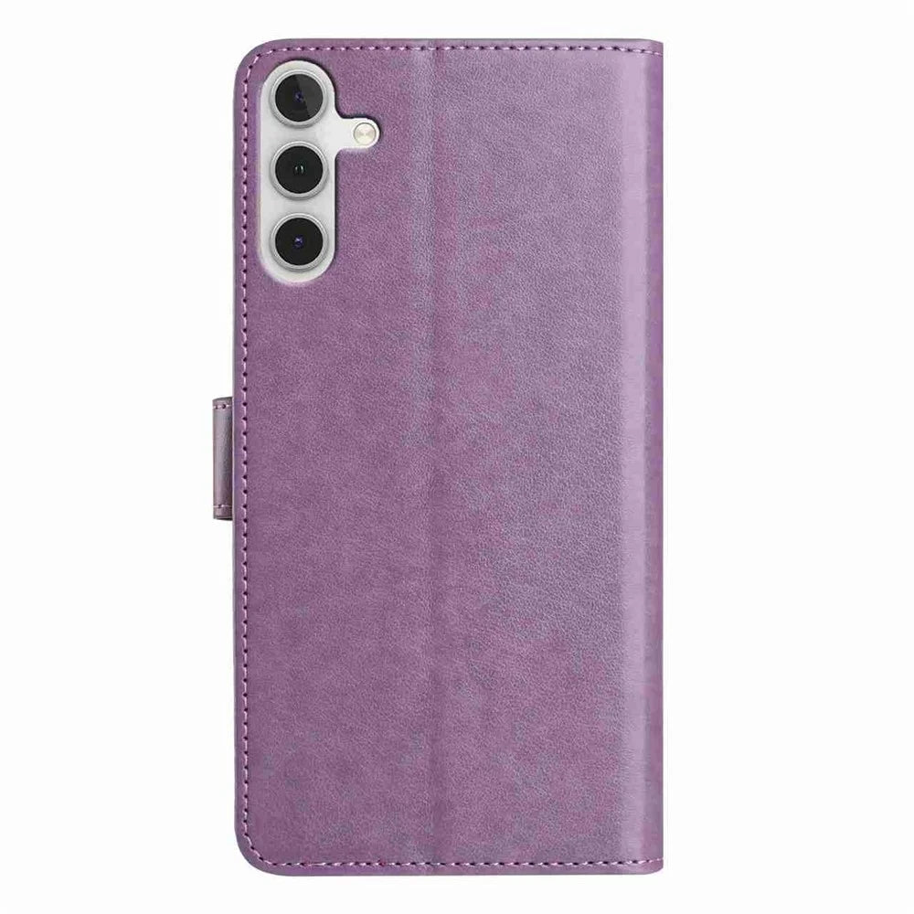 For Samsung Galaxy S25 FE Wallet Phone Case Stand PU Leather Folio Flip Cover with 8 Card Slot - Purple - 5