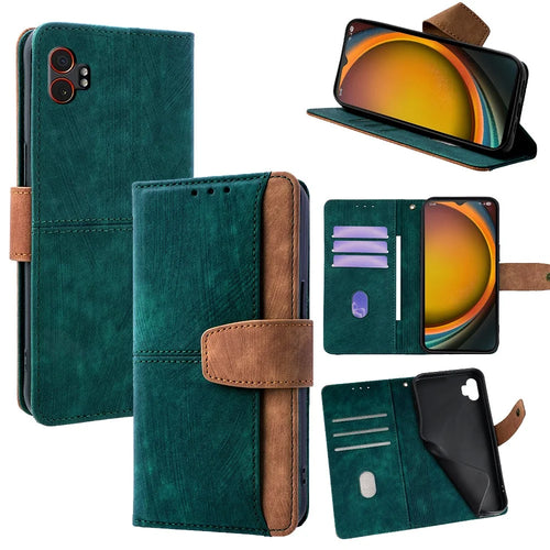 For Samsung Galaxy XCover7 Pro Case RFID Blocking Color Splicing PU Leather Wallet Phone Cover - Green - 1