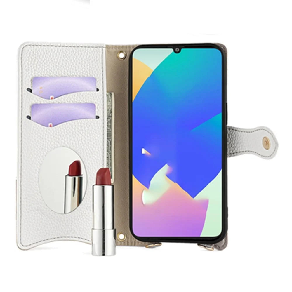 For Samsung Galaxy F06 5G Leather Case Wallet Stand Cover Irregular Tail Style with Chain Strap - White - 2