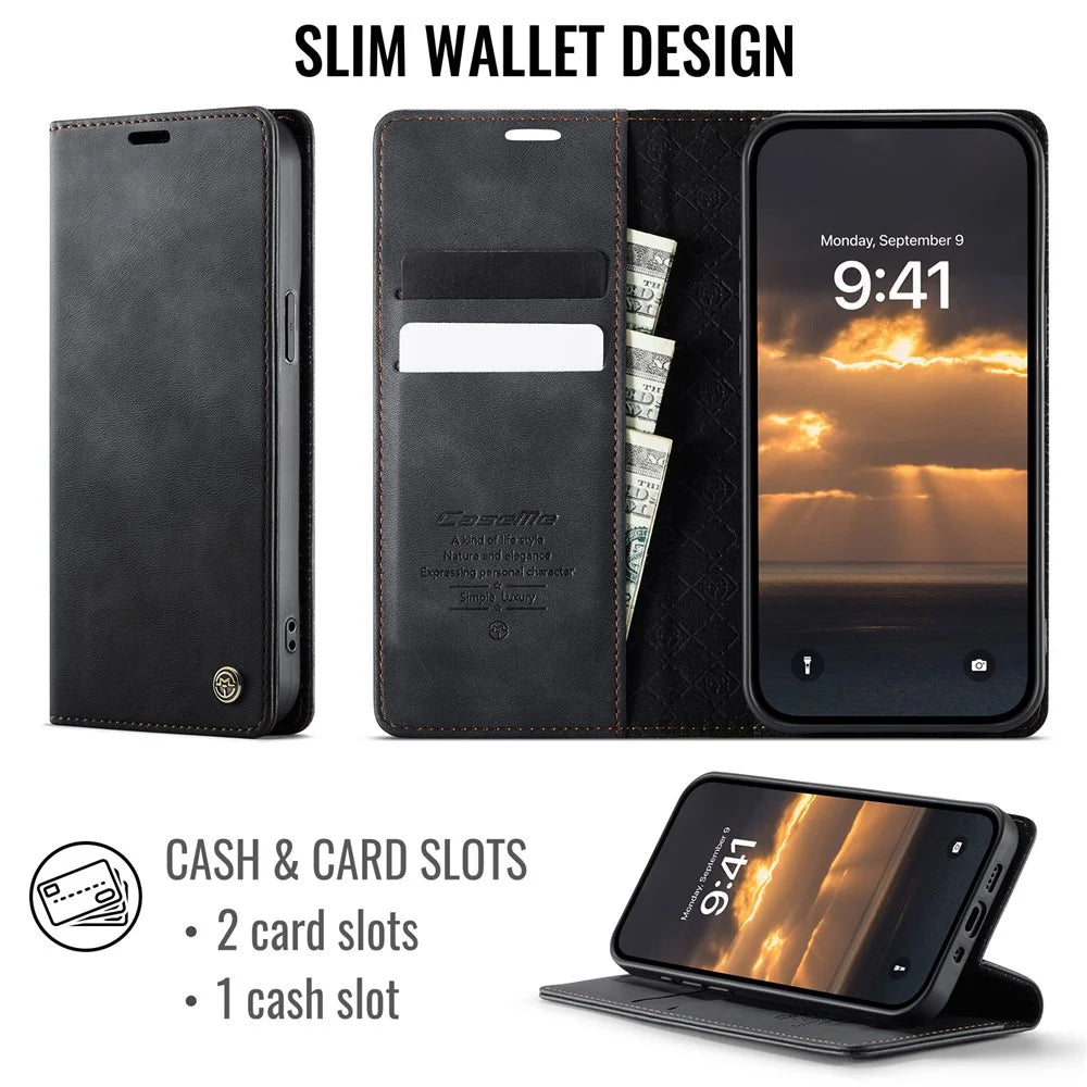CASEME For iPhone 12 mini 5.4 inch Case  033 Series RFID Blocking Wallet Stand Calf Texture Leather Phone Cover - Black - 2