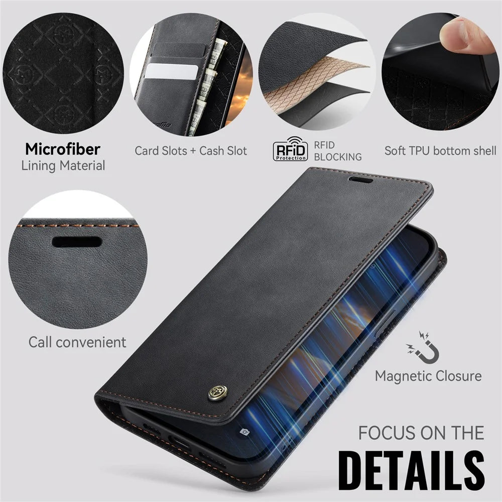 CASEME For iPhone 12 mini 5.4 inch Case  033 Series RFID Blocking Wallet Stand Calf Texture Leather Phone Cover - Black - 3