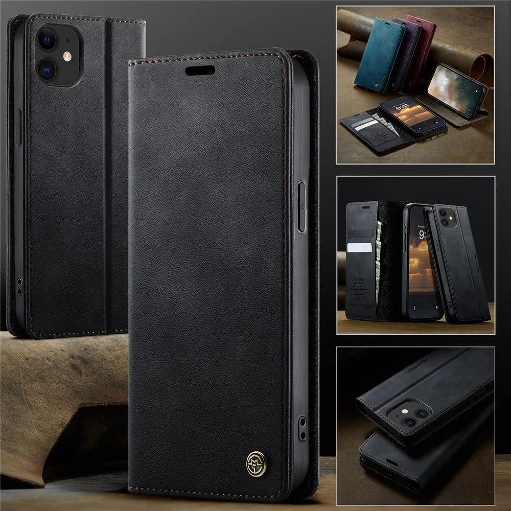 CASEME For iPhone 12 mini 5.4 inch Case  033 Series RFID Blocking Wallet Stand Calf Texture Leather Phone Cover - Black - 7