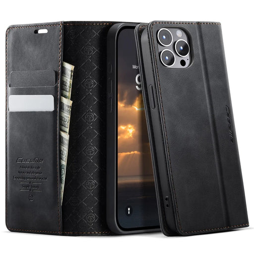 CASEME For iPhone 12 Pro 6.1 inch / iPhone 12 6.1 inch Case  033 Series RFID Blocking Wallet Stand Calf Texture Leather Phone Cover - Black - 1