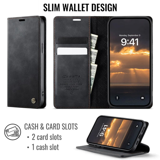 CASEME For iPhone 12 Pro 6.1 inch / iPhone 12 6.1 inch Case  033 Series RFID Blocking Wallet Stand Calf Texture Leather Phone Cover - Black - 2