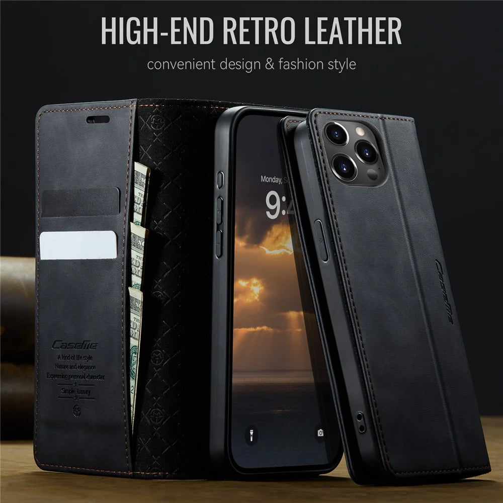 CASEME For iPhone 12 Pro 6.1 inch / iPhone 12 6.1 inch Case  033 Series RFID Blocking Wallet Stand Calf Texture Leather Phone Cover - Black - 4