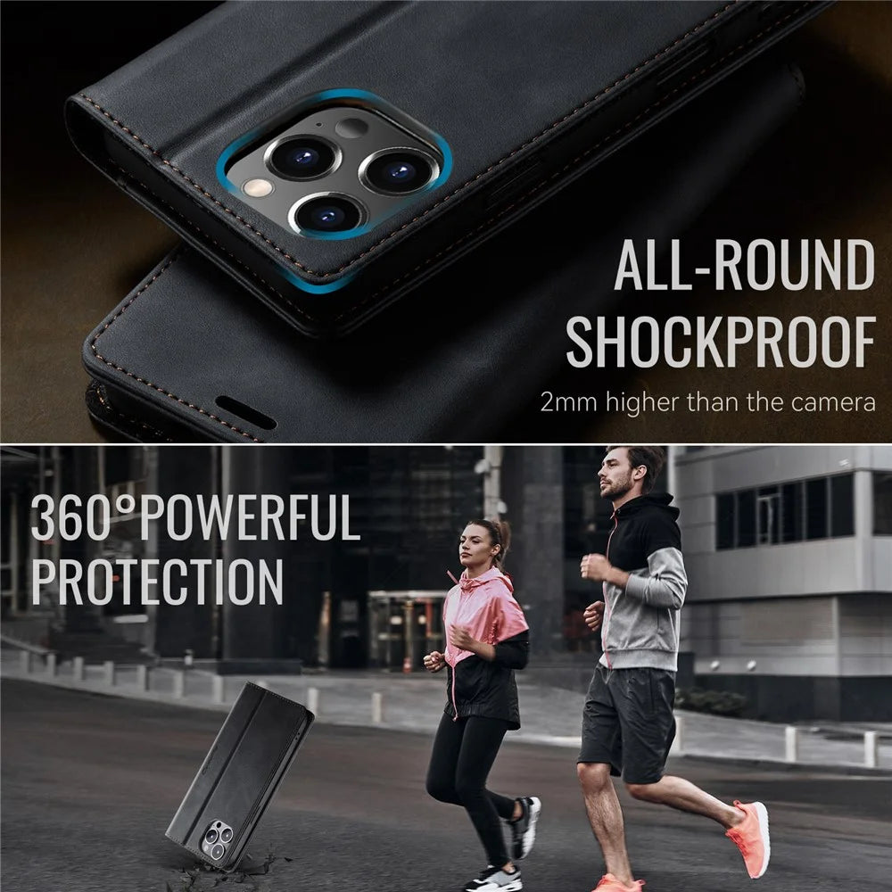 CASEME For iPhone 12 Pro 6.1 inch / iPhone 12 6.1 inch Case  033 Series RFID Blocking Wallet Stand Calf Texture Leather Phone Cover - Black - 6